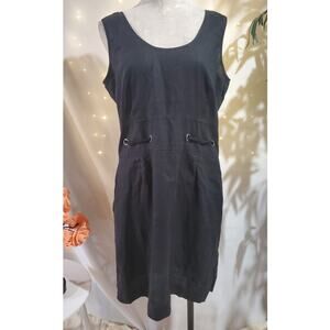 Willi Smith Linen Adjustable Waist Grommet Sheath Dress Size 14 Black Sleeveless